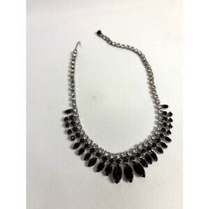 Joseph Warner Vintage Black Silver Tone Bling Necklace Statement 1950s Choker